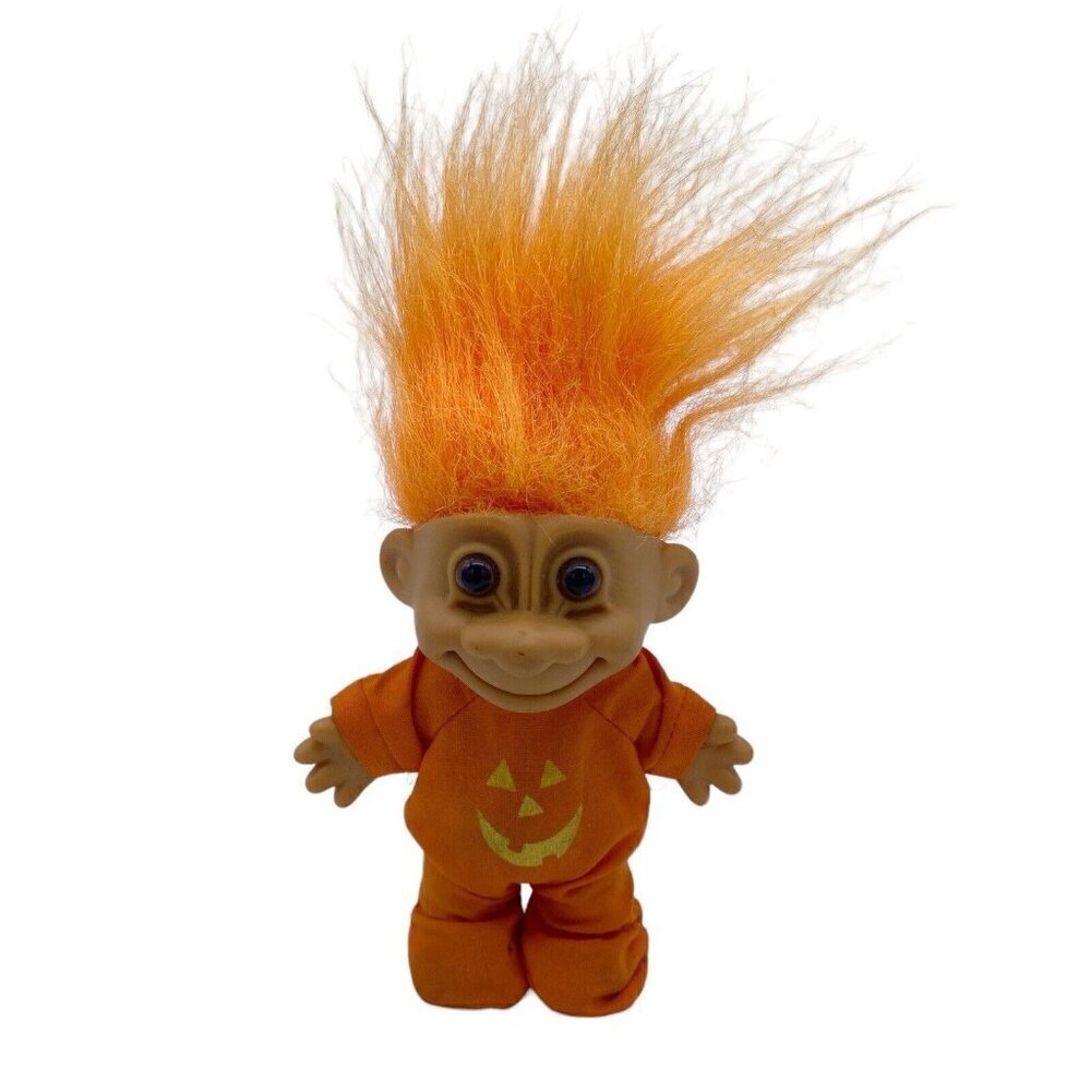Vintage Russ Troll Doll Halloween Pumpkin Costume Orange Hair Brown Eyes